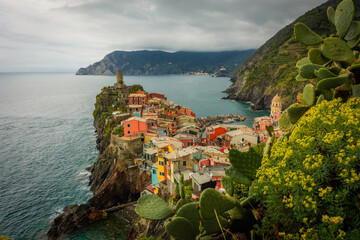 Dramatic landscape of Vernazza under a storm, Liguria,  Italy