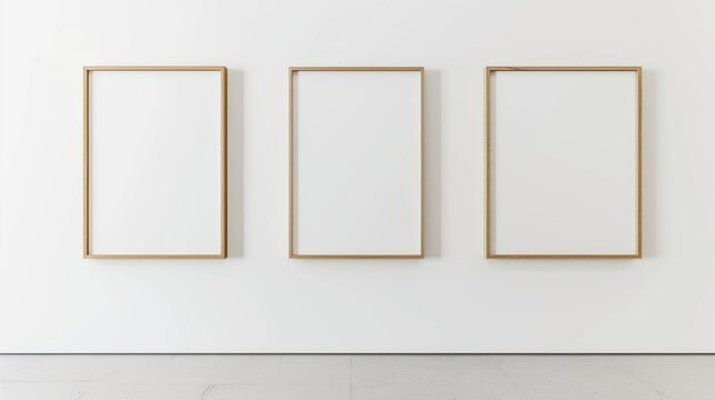Picture frames on a white wall in a minimalist interior