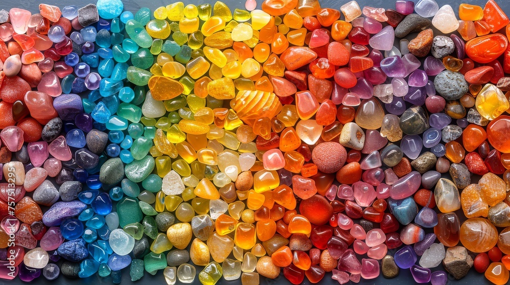Poster a close up of a bunch of rocks with different colors of rocks in the middle of the picture and a rai