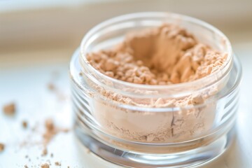 macro shot of soft pink powder on a light background. cosmetic powder
