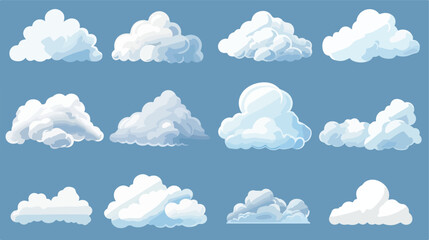 Flat icons Different types of clouds like puffy cum - obrazy, fototapety, plakaty