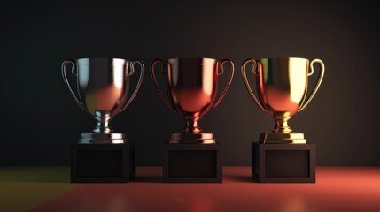 Three awards trophies,