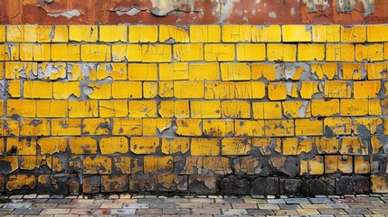 a yellow and grey brick wall with a black and white fire hydrant in the foreground and a black and white fire hydrant in the background.