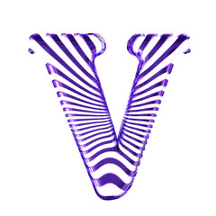 White symbol with purple ultra thin horizontal straps. letter v