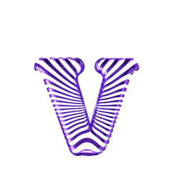White symbol with purple ultra thin horizontal straps. letter v