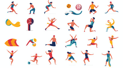 Fototapeta na wymiar Flat icons Different types of sports like basketbal