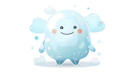 Illustration of a happy, blue, blob-shaped character with clouds and stars around it, portraying cheerfulness