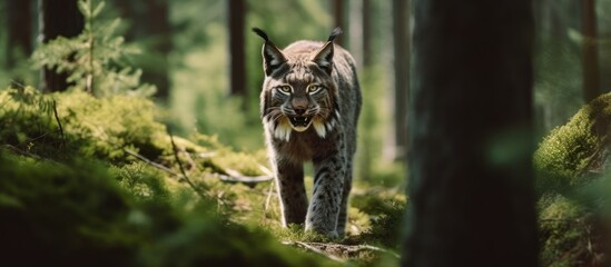 wild lynx in forest