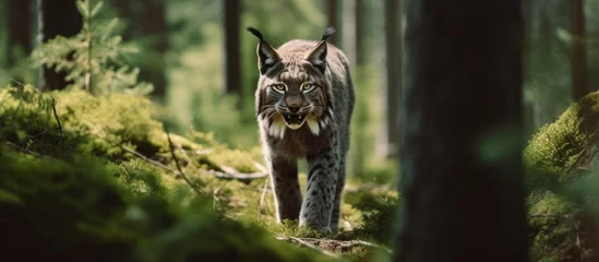 Fotobehang wild lynx in forest © kucret
