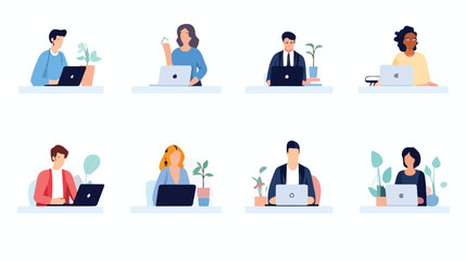 Flat icons Diverse people using video chat social m