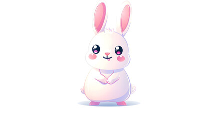 Illustration of a white, bubbly rabbit with a friendly smile, soft pink inner ears and rosy cheeks, ideal for kids