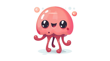 This image features a playful pink octopus with a big smile and bubbly background