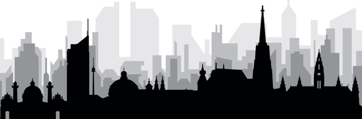 Black cityscape skyline panorama with gray misty city buildings background of VIENNA, AUSTRIA
