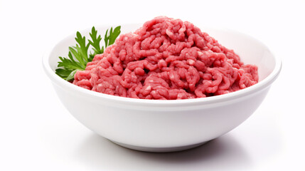 Raw meat. Fresh Minced Mix of Meat in a Plate Isolated on White background