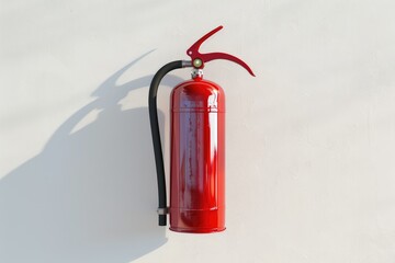 Fototapeta premium A white wall-mounted fire extinguisher isolated on a white background. Safety device for protection and security in case of emergency.