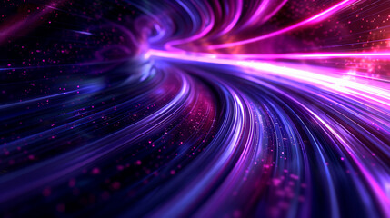 Fototapeta na wymiar Purple and pink future technology background with lines bending through a dark space. High speed sync.