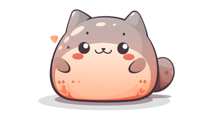 Chubby gray cartoon cat sitting with a heart, representing cuteness and comfort in a simple design