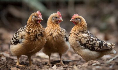 Fototapeta premium Bantam Chickens сreated with Generative Ai