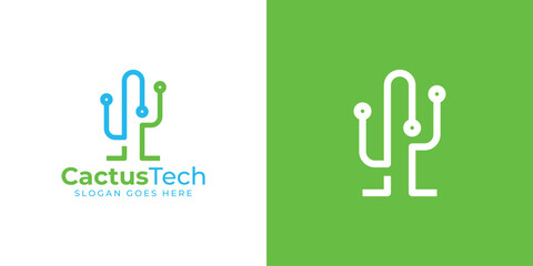 Creative Cactus Logo. Cactus Tech with Linear Outline Modern Style. Simple Cactus Logo Icon Symbol Vector Design Template. © oinbrand