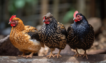 Fototapeta premium Bantam Chickens сreated with Generative Ai