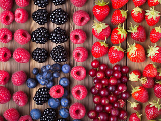 Assorted Fresh Berries on Wooden Background