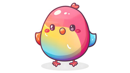Obraz premium Charming gradient depiction featuring a cute kawaii style bird with an array of vivid colors and an endearing facial expression
