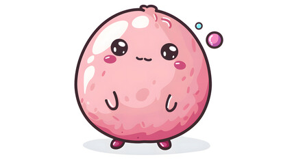 Fototapeta premium A plump round pink character, blushing with bubbles, exuding cuteness and a sense of lighthearted joy