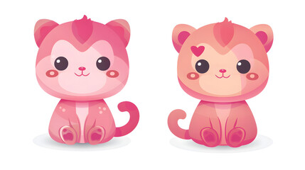 Fototapeta premium Adorable twin kittens with playful hearts and swirly designs, in a soft pink hue standing side by side