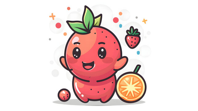 This illustrated image captures a joyful strawberry character with a zesty orange slice friend