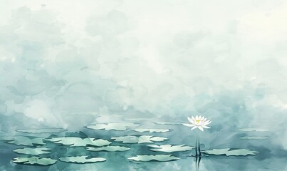 Serene lotus flowers in watercolor, light green background, ideal for wellness, spa, or botanical art themes, Template for making bed linen wallpaper.	