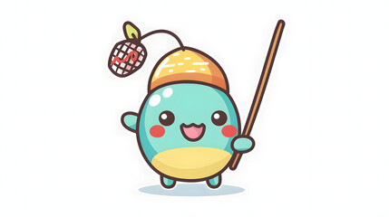Cute mango character with a mic and disco ball, illustrating fun and musical concept in a cartoon style