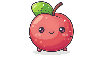 This delightful illustration showcases a cartoon-style apple with a charming, smiling face and a glossy finish, evoking joy and freshness