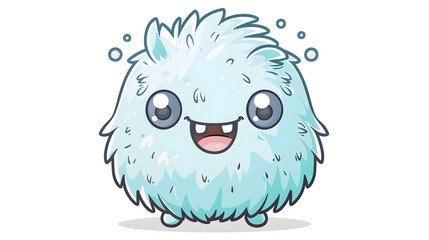 Obraz premium A fluffy blue creature with large sparkling eyes surrounded by whimsical bubbles creates a sense of joy and lightheartedness