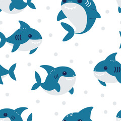 seamless illustration with cute sharks. children's textiles. flat vector illustration.