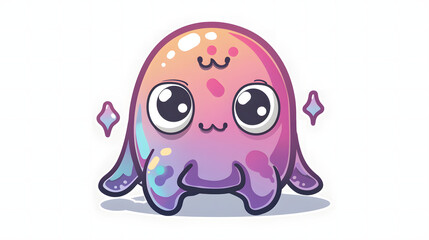 A charming purple character with large expressive eyes and a sprinkle of colorful spots, exuding curiosity