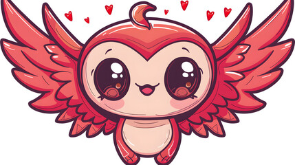 Adorable cartoon character with vibrant red wings and heart symbols signifying love and affection