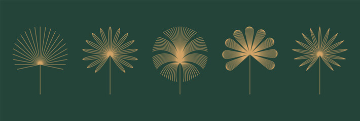 Vector set of linear boho icons and symbols - floral illustrations, abstract design elements, logo templates in modern minimalist line style, botanical organic cosmetics - 757521048