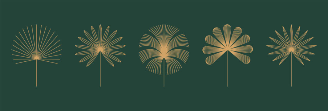 Vector set of linear boho icons and symbols - floral illustrations, abstract design elements, logo templates in modern minimalist line style, botanical organic cosmetics