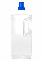 bottle of chemical cleaner for the home isolated on white background, with coloured cap. Ideal for detergents, disinfectants and other household cleaning products