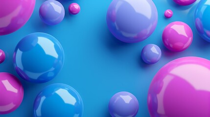 3D rendering of a blue and pink glossy spheres. Abstract background with round shapes.