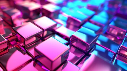 3D rendering of glossy cubes in perspective. Pink and blue geometric pattern. Futuristic background...
