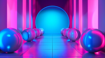 3D rendering. Sci-fi futuristic empty corridor with glowing neon lights. Abstract background for science fiction or technology concepts.