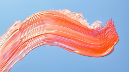 3D rendering of a thick oil paint stroke in a bright orange color against a blue background.