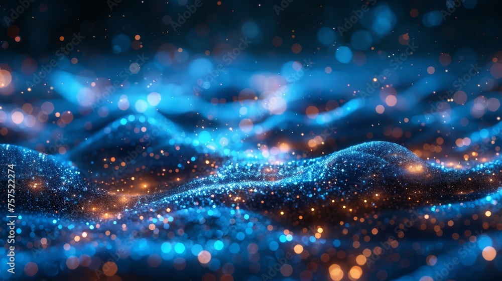 Aufkleber a blurry image of a blue wave with a lot of sparkles on the top of it and a blurry image of a blue w