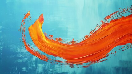 Abstract painted background with bright orange curved brushstroke.