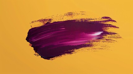 Close-up of a purple oil paint stroke on a yellow background. The paint is applied in a thick layer...