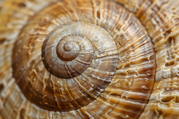 a snail's shell, with intricate patterns and textures visible on its surface