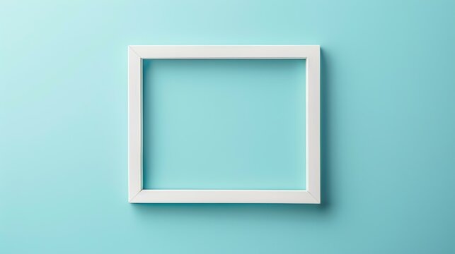 A minimal flat lay of a white frame on a blue background. Perfect for displaying your photos or artwork.