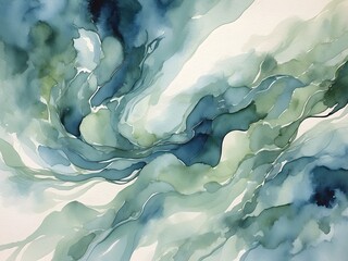 Abstract watercolor wash in calming blues and greens, reminiscent of a tranquil sea for a soothing user experience, generative AI