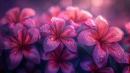 a close up of a bunch of flowers with drops of water on the petals and on the petals of the flowers.